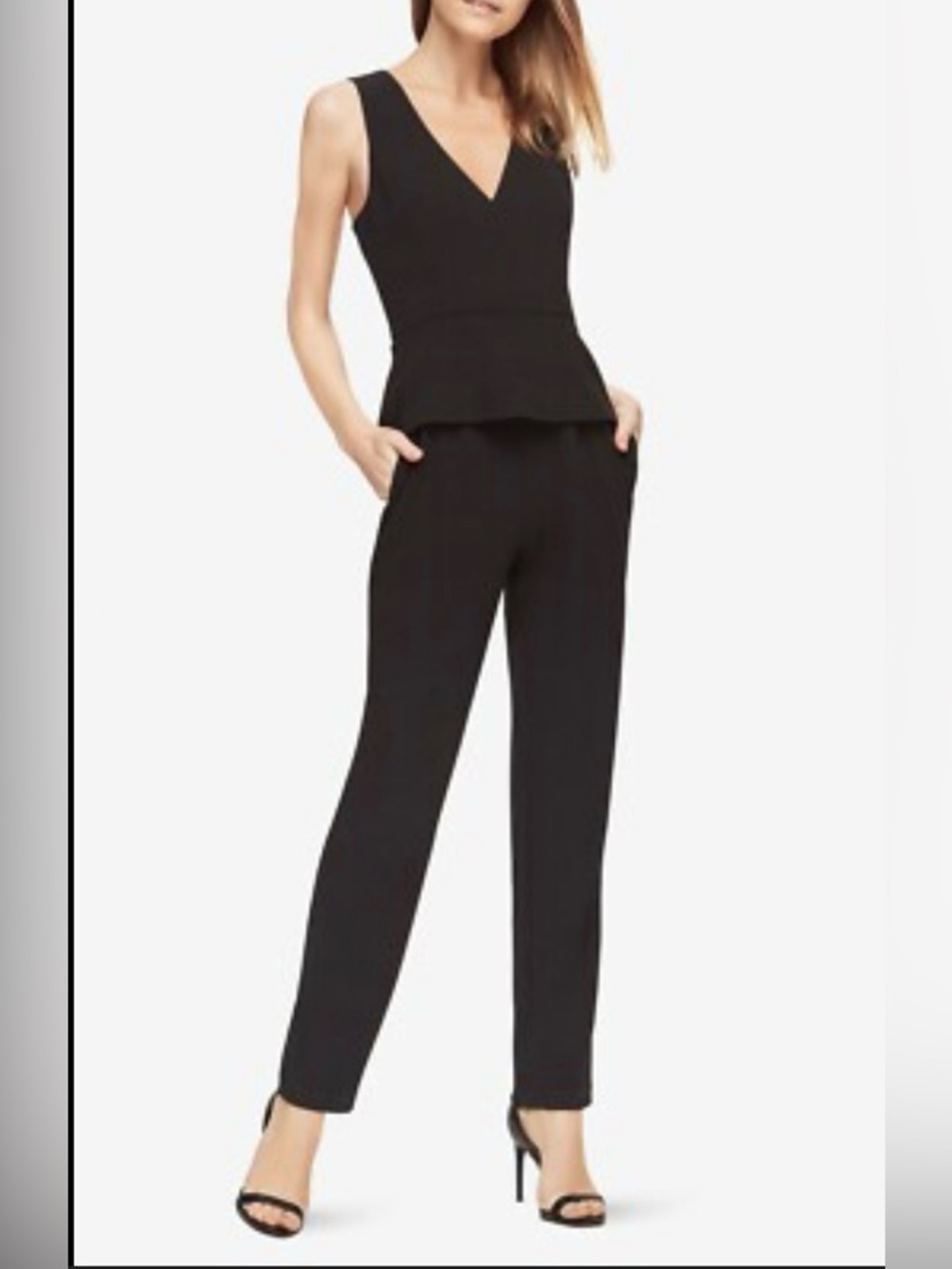 Maggy London Black Sleeveless V-Neck Jumpsuit with Straight Leg Pants